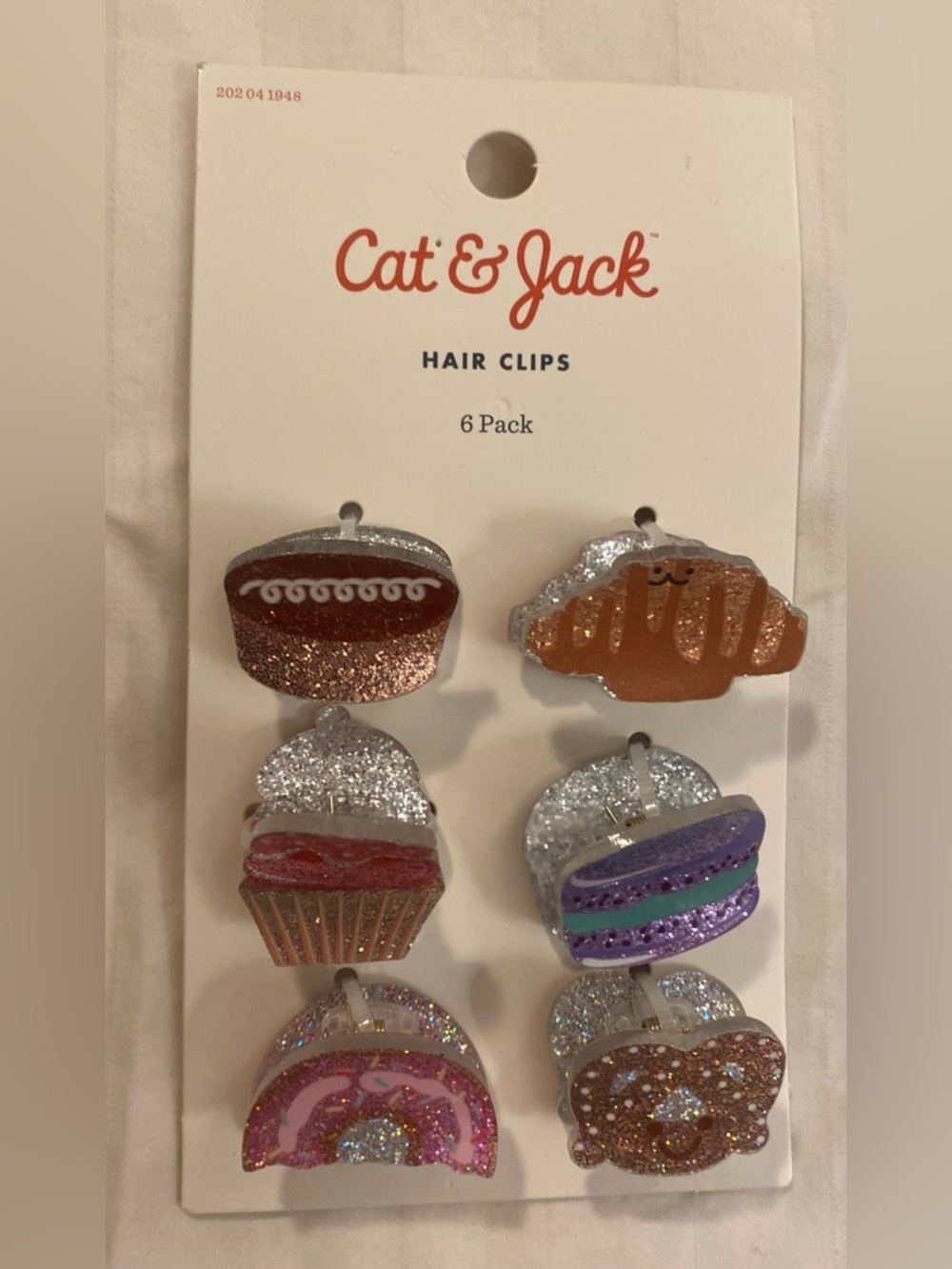 Cat & Jack Glitter Dessert Hair Clips 6 Pack NWT